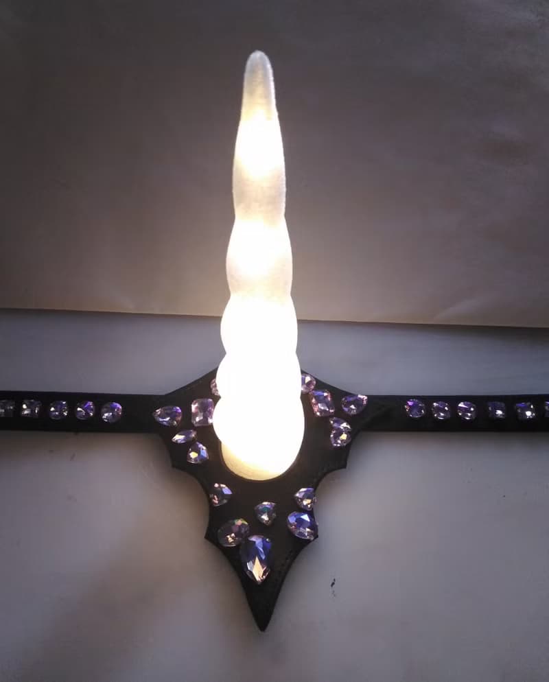 Unicorn horn Browband for horse Handmade brow band green with Light up horn.