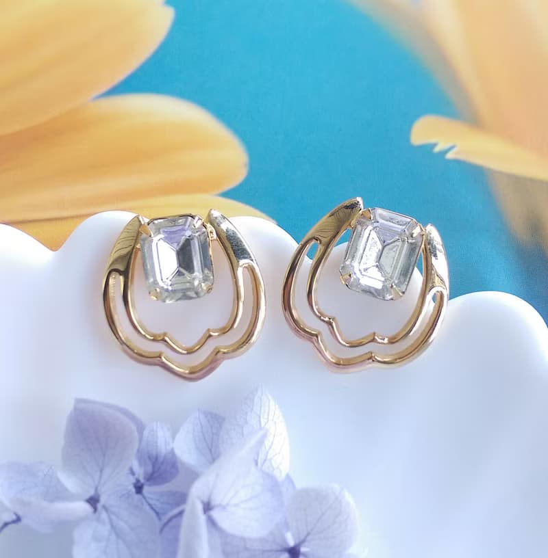Vintage Jewelry 西洋古董飾品 氣質復古白鑽 針式耳環