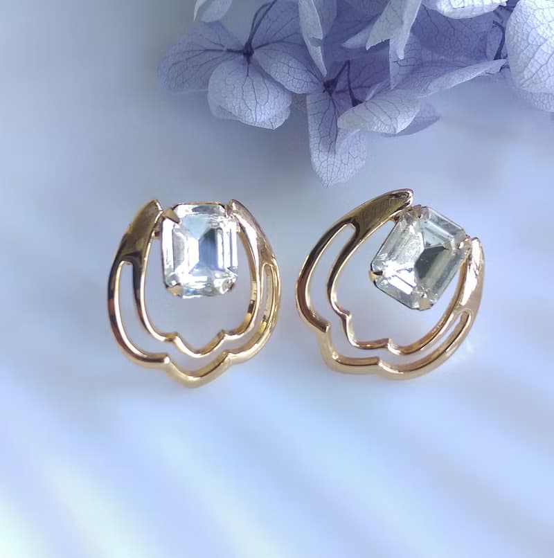 Vintage Jewelry 西洋古董飾品 氣質復古白鑽 針式耳環