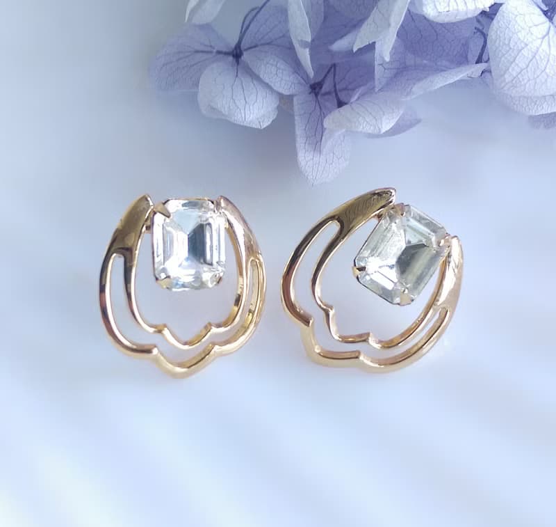 Vintage Jewelry 西洋古董飾品 氣質復古白鑽 針式耳環