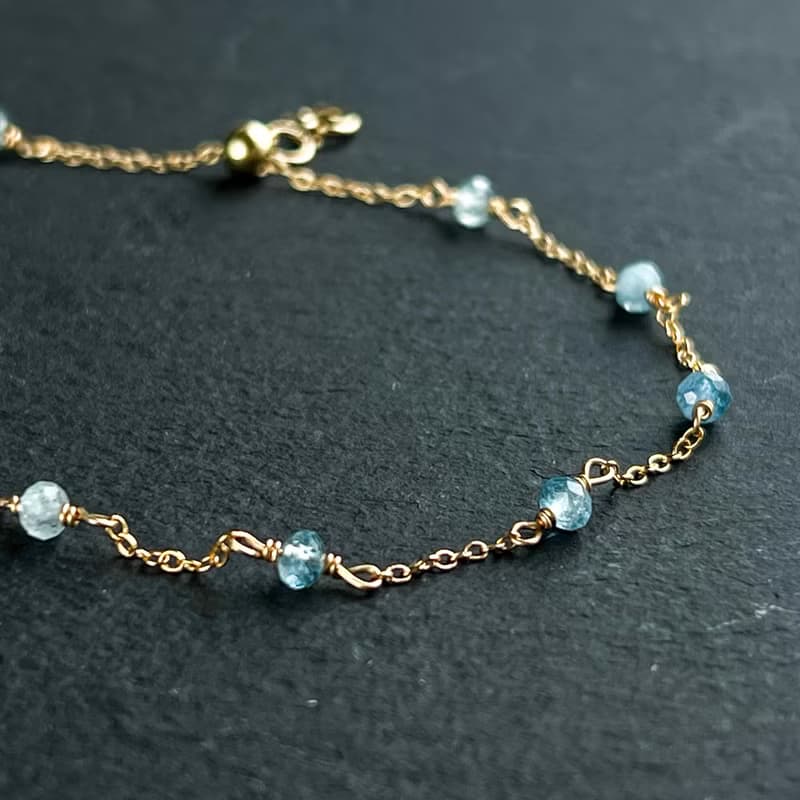 14kgf Aquamarine Chain Bracelet Gift Box