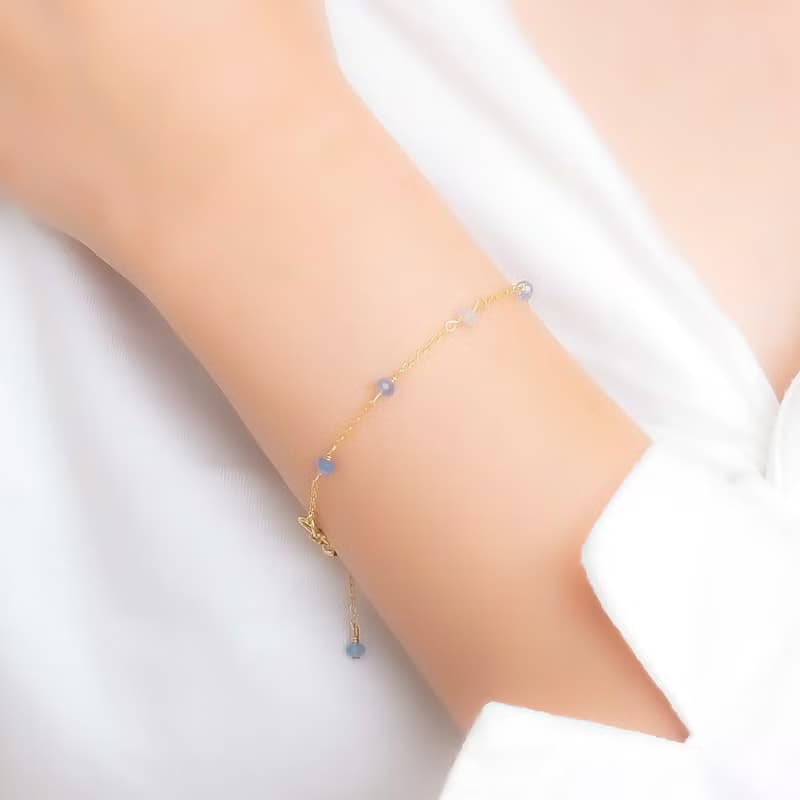 14kgf Aquamarine Chain Bracelet Gift Box