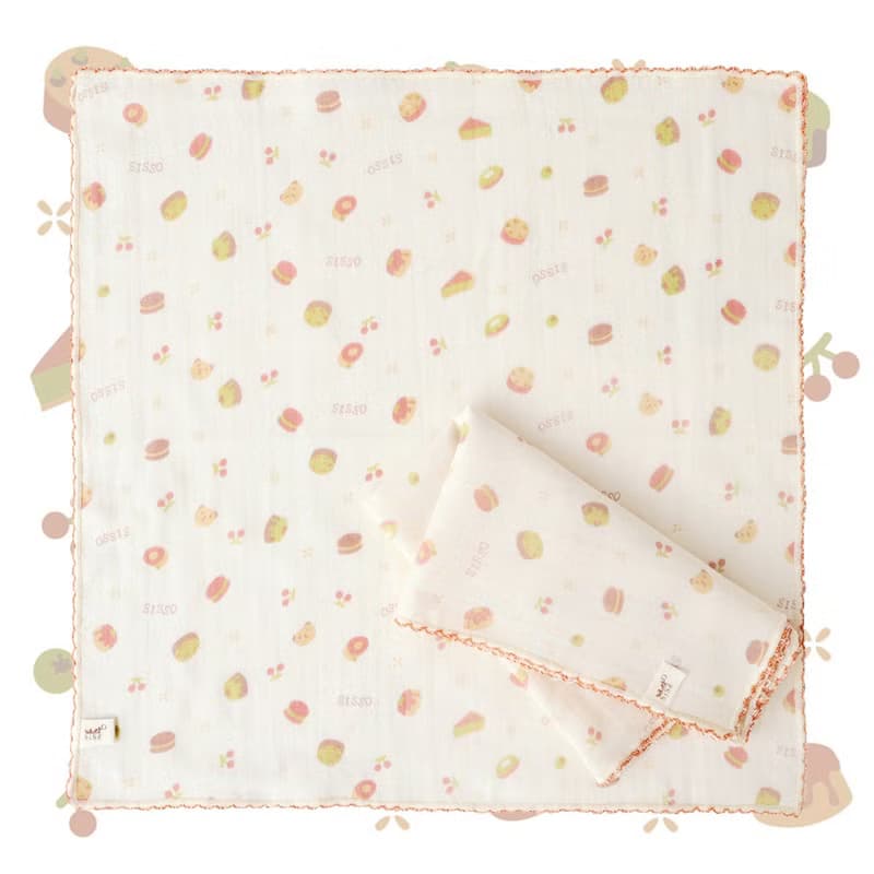 【SISSO有機棉】甜櫻桃開心果紗布手帕巾(二入)