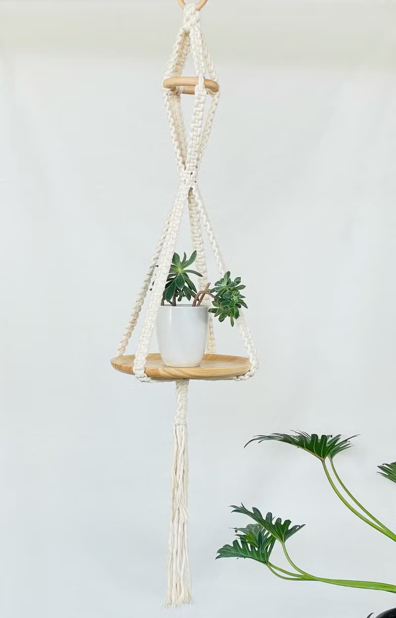 Macrame編織植物擺設木盤吊籃