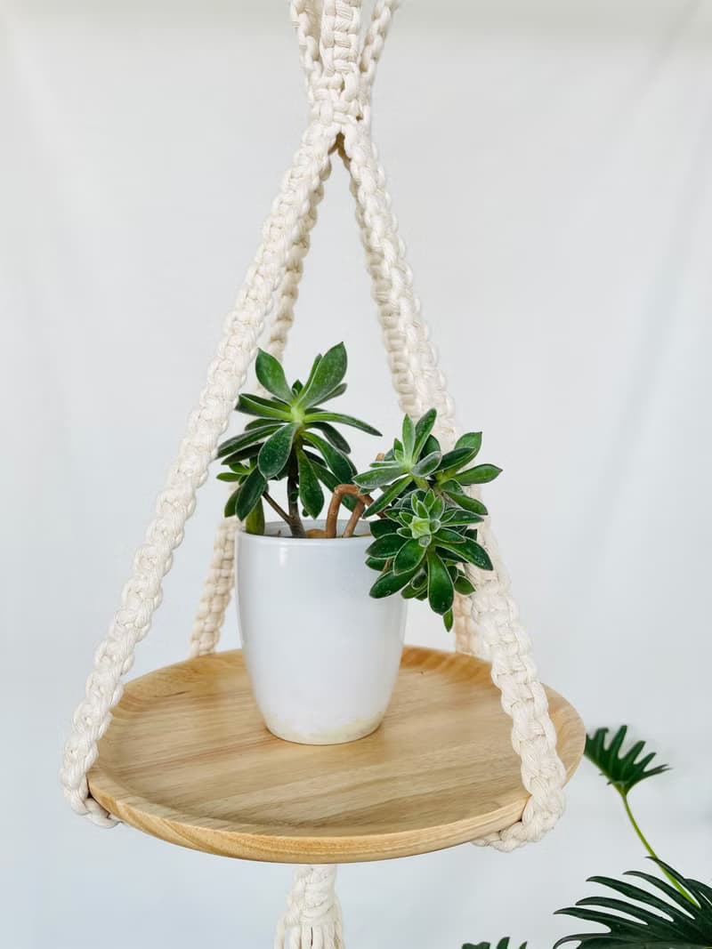 Macrame編織植物擺設木盤吊籃