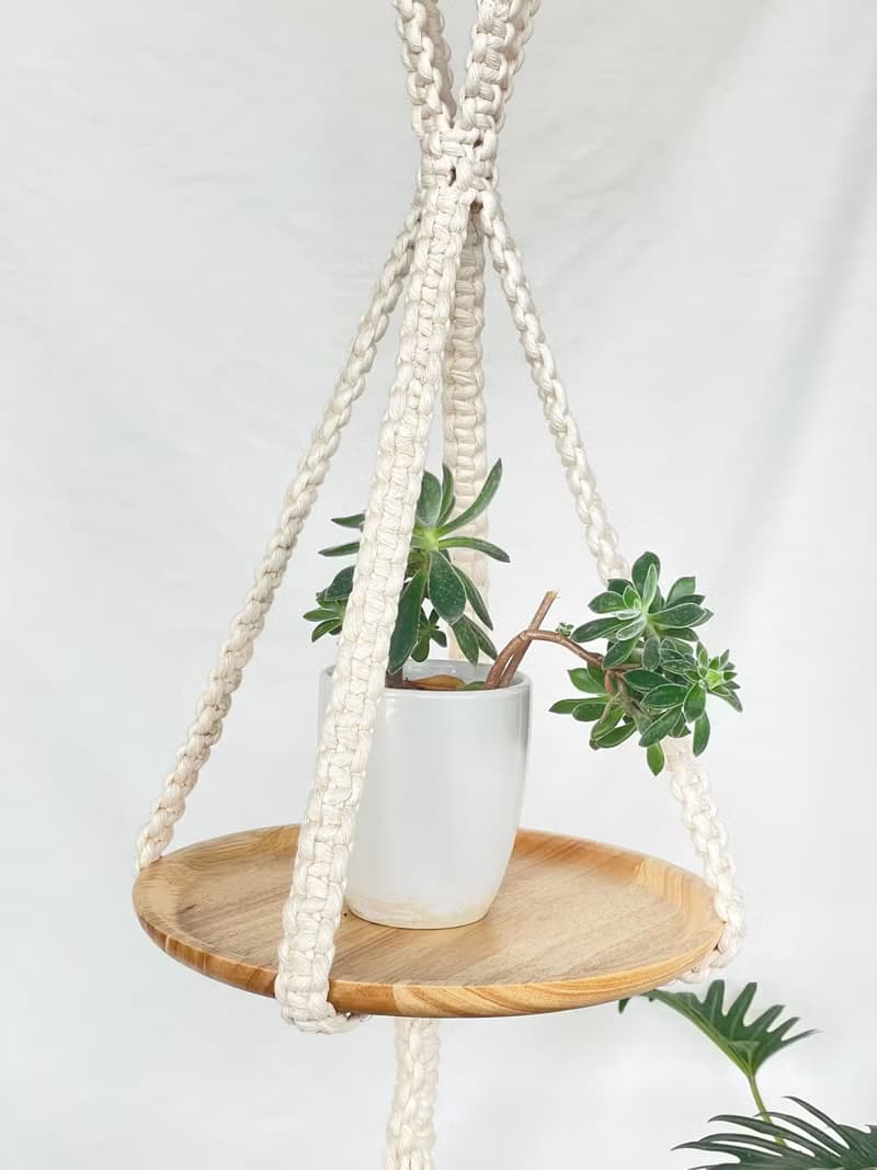 Macrame編織植物擺設木盤吊籃