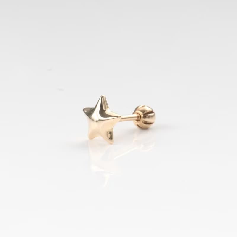 14K Star Piercing 立體星星鎖珠耳環(單個)耳骨 耳窩 不退色