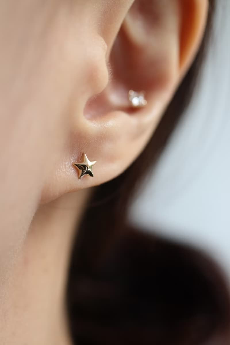 14K Star Piercing 立體星星鎖珠耳環(單個)耳骨 耳窩 不退色