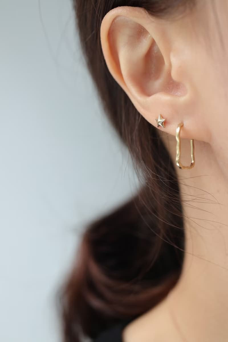 14K Star Piercing 立體星星鎖珠耳環(單個)耳骨 耳窩 不退色