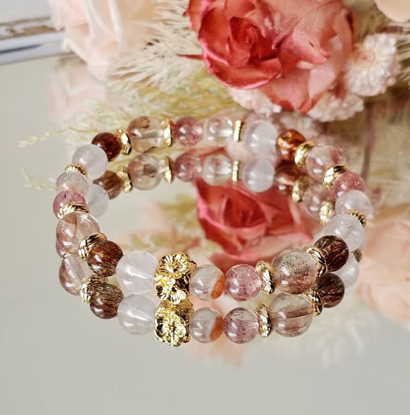 流光溢彩的時光-膠花水晶/花幽靈/草莓晶/黑金超七/紫玉晶/手鍊