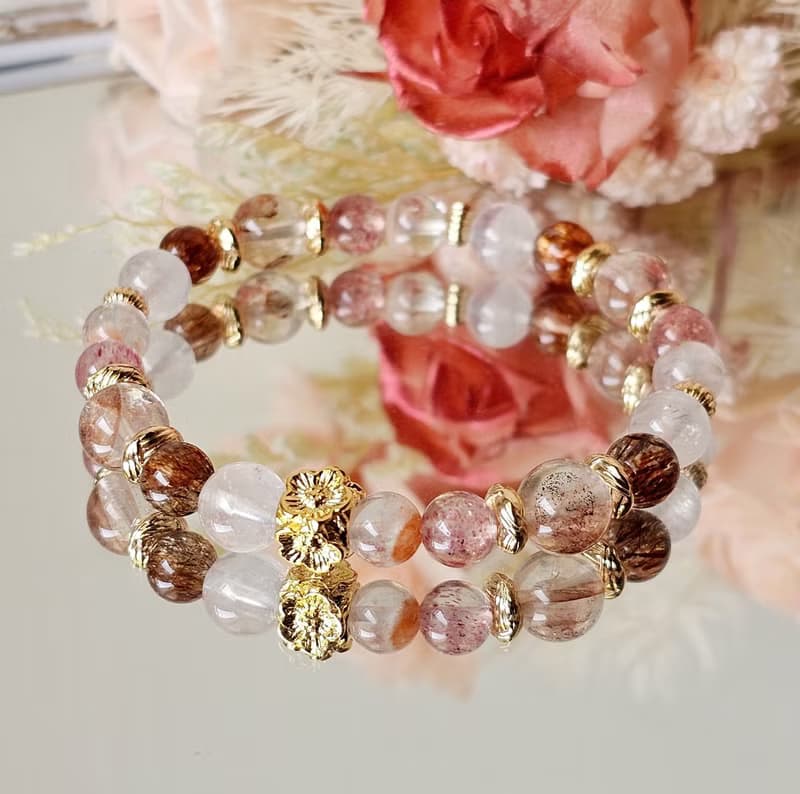流光溢彩的時光-膠花水晶/花幽靈/草莓晶/黑金超七/紫玉晶/手鍊