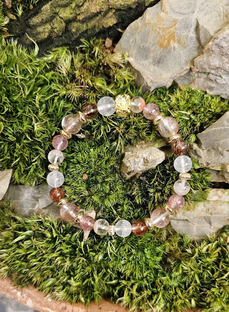 流光溢彩的時光-膠花水晶/花幽靈/草莓晶/黑金超七/紫玉晶/手鍊