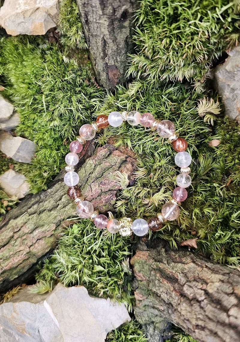 流光溢彩的時光-膠花水晶/花幽靈/草莓晶/黑金超七/紫玉晶/手鍊