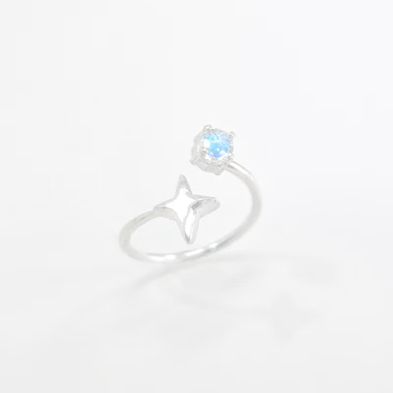 / 星塵 / 頂級AAA+藍光月光石 北極星925純銀戒指 開