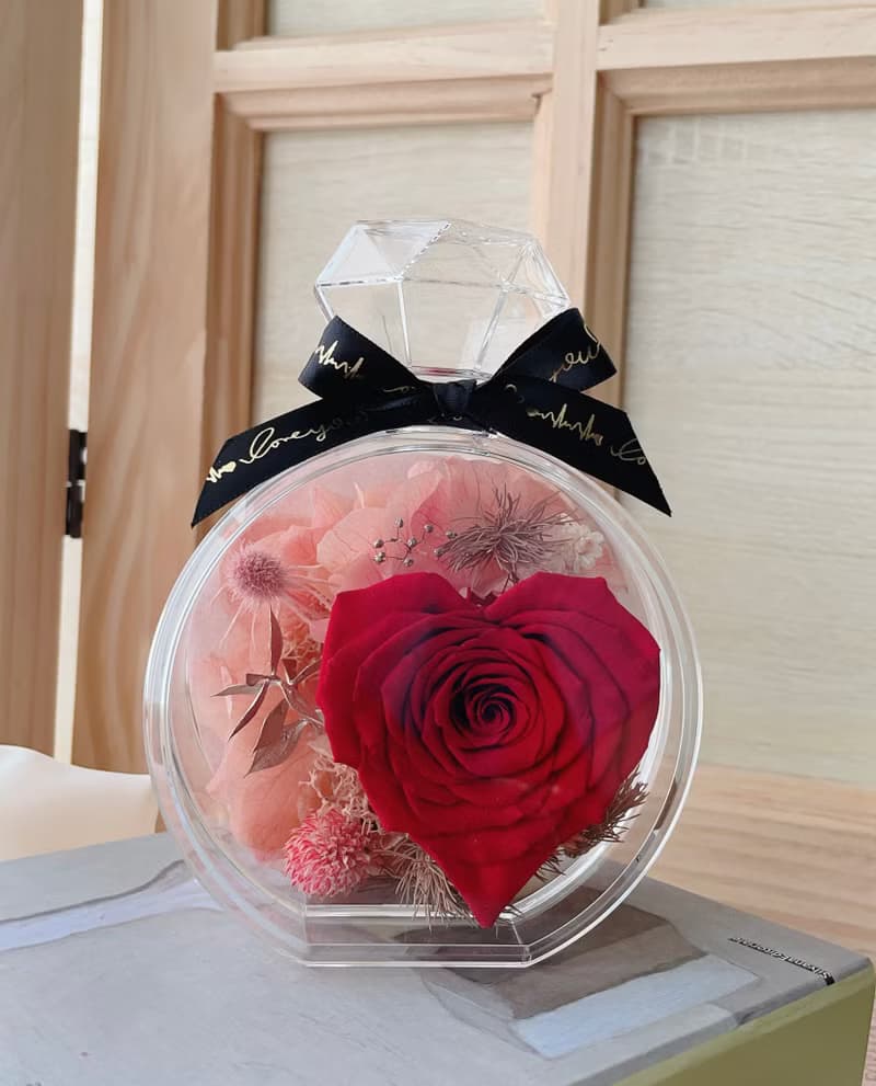 Miss。花謎 愛心永生玫瑰 香水瓶 花盒
