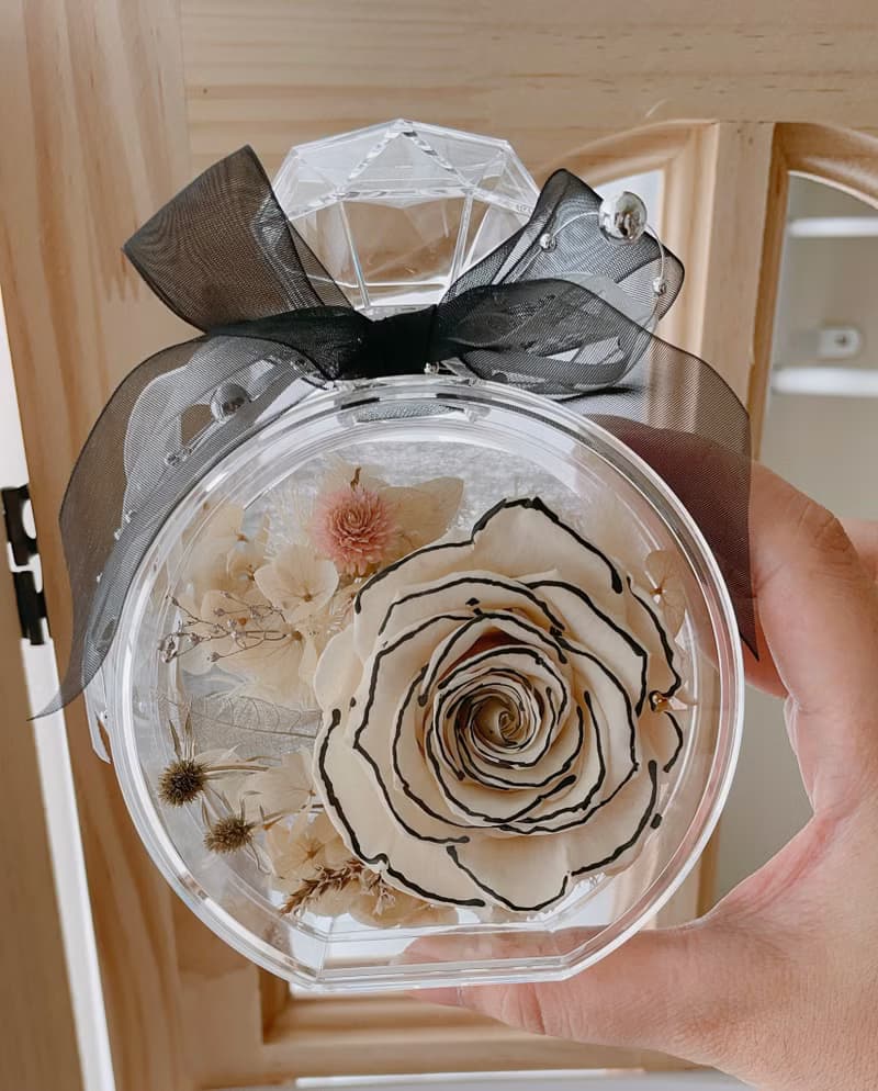 Miss。花謎 愛心永生玫瑰 香水瓶 花盒