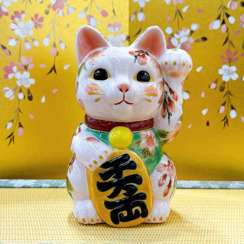 【瑞櫻綻喜】日本清水燒招財貓 | 色繪 - 枝垂櫻