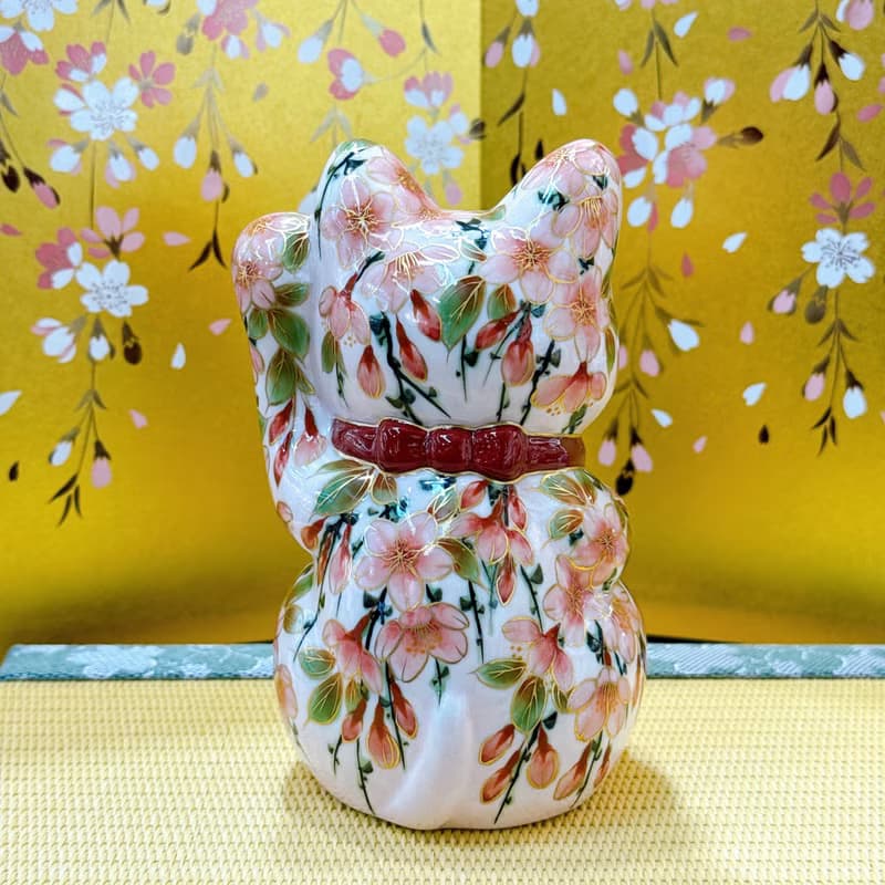 【瑞櫻綻喜】日本清水燒招財貓 | 色繪 - 枝垂櫻