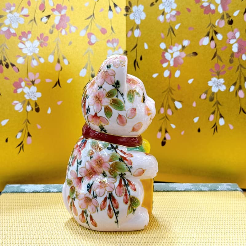 【瑞櫻綻喜】日本清水燒招財貓 | 色繪 - 枝垂櫻