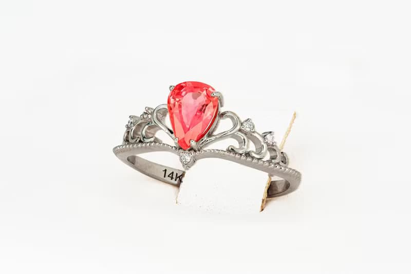 Tiara gold ring with pink tourmaline and diamonds