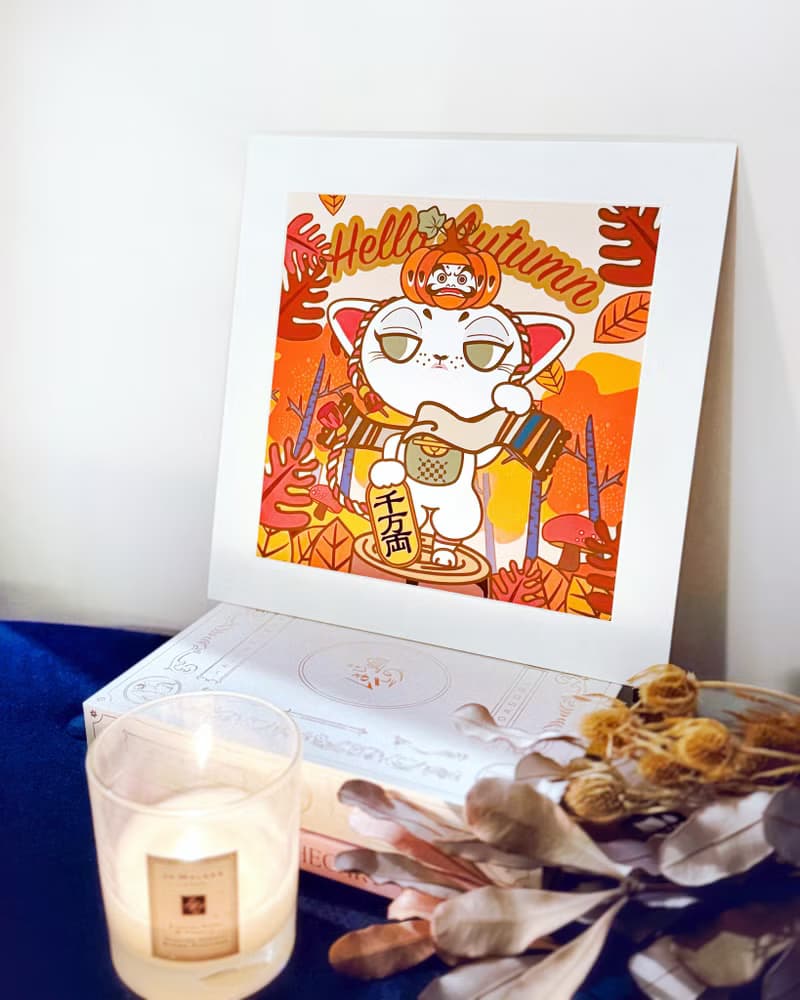 【招財貓】Mittsu Kumi 原創作品-卡紙框裝裱、藝術微噴畫