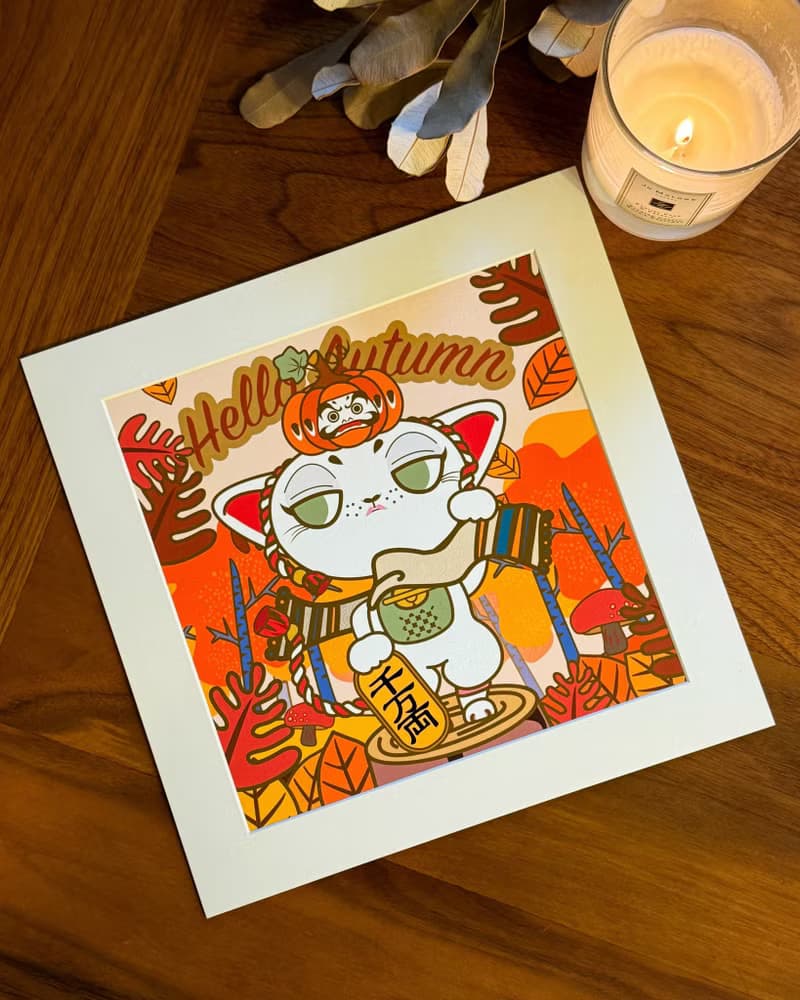 【招財貓】Mittsu Kumi 原創作品-卡紙框裝裱、藝術微噴畫