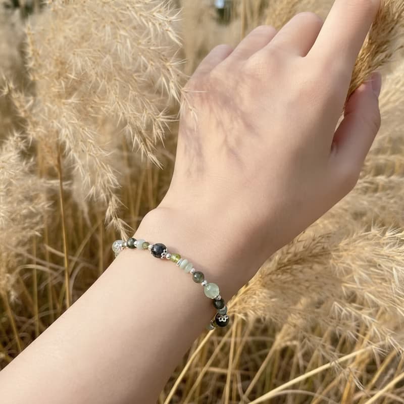 水草瑪瑙葡萄石925純銀手鍊