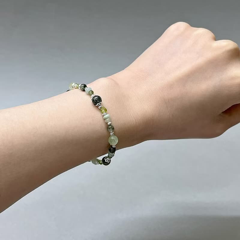 水草瑪瑙葡萄石925純銀手鍊