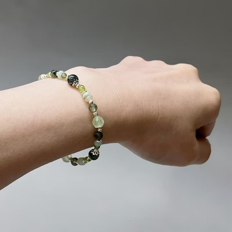 水草瑪瑙葡萄石925純銀手鍊