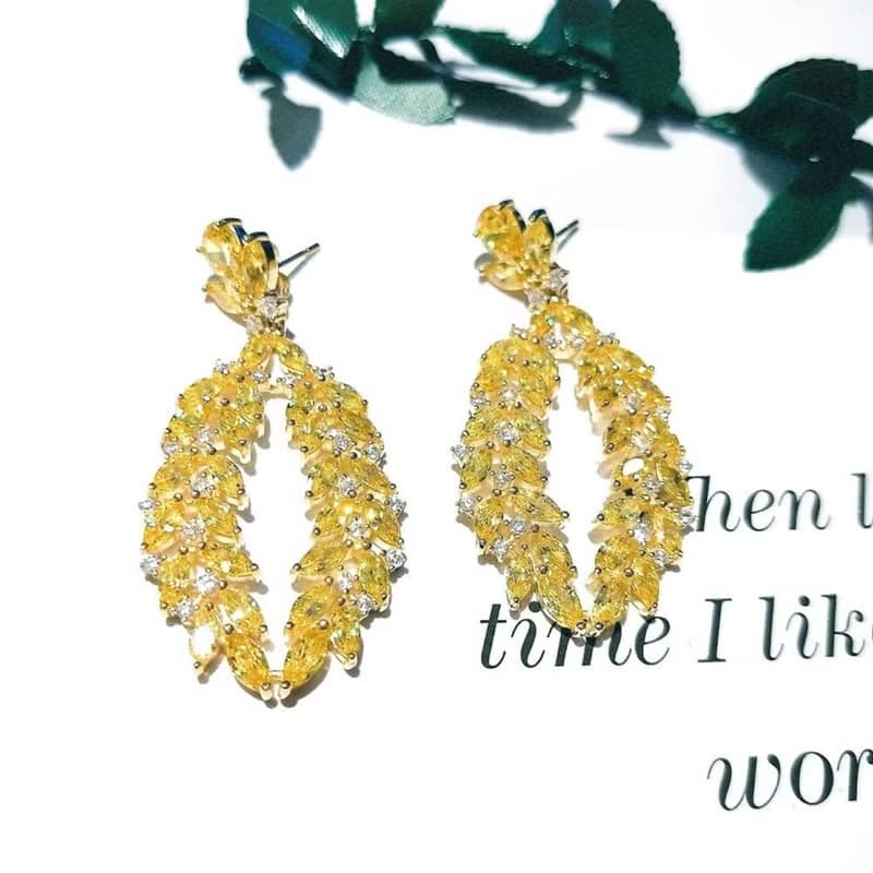 I JEWELRY 奢華超貴氣閃耀黃寶石鑽純銀耳環 附純銀保證卡 現貨