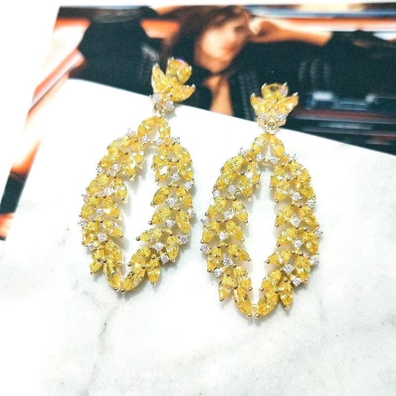 I JEWELRY 奢華超貴氣閃耀黃寶石鑽純銀耳環 附純銀保證卡 現貨