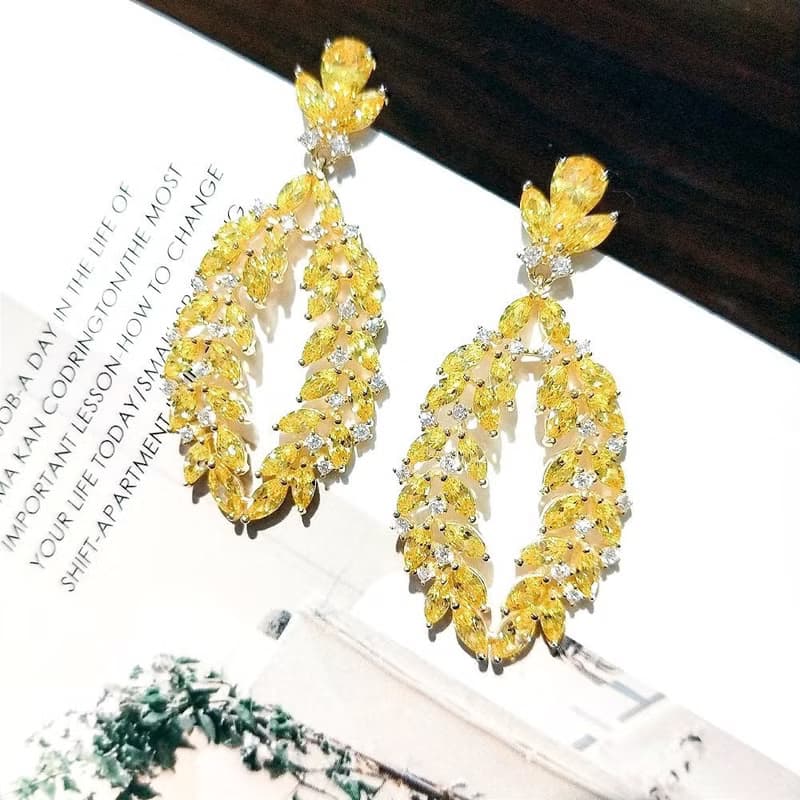 I JEWELRY 奢華超貴氣閃耀黃寶石鑽純銀耳環 附純銀保證卡 現貨