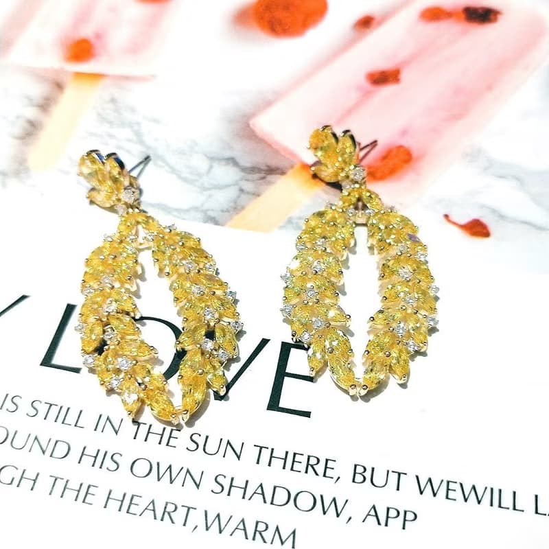 I JEWELRY 奢華超貴氣閃耀黃寶石鑽純銀耳環 附純銀保證卡 現貨