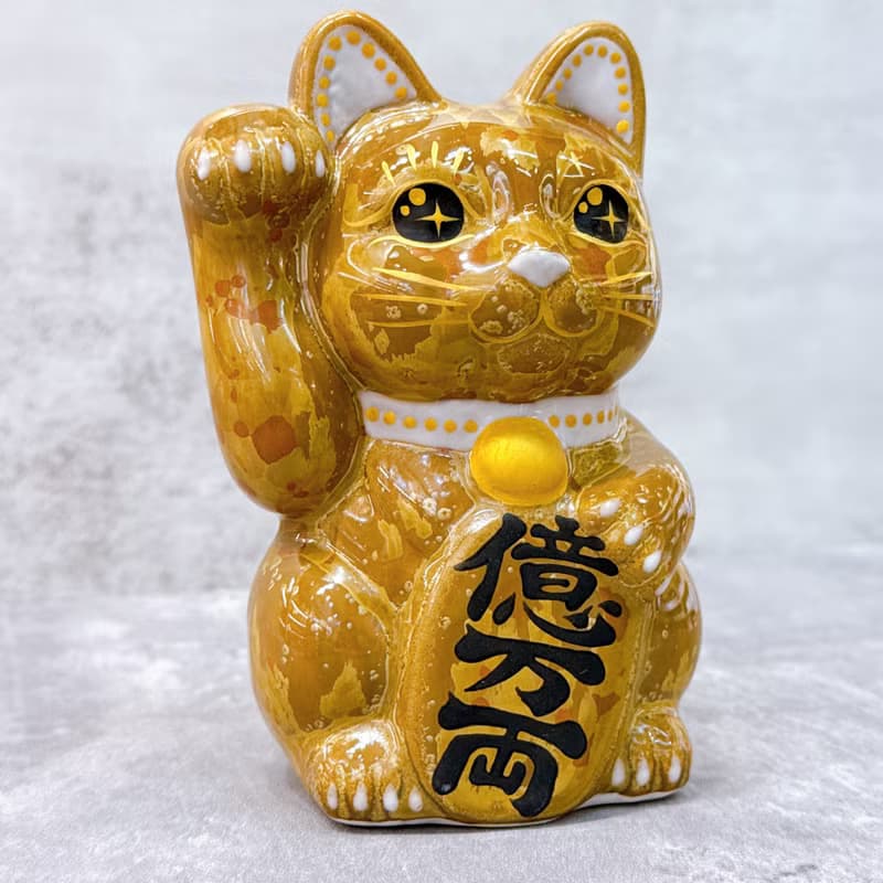 【朱釉億寶】日本清水燒招財貓 | 古地朱茶 億万両 右