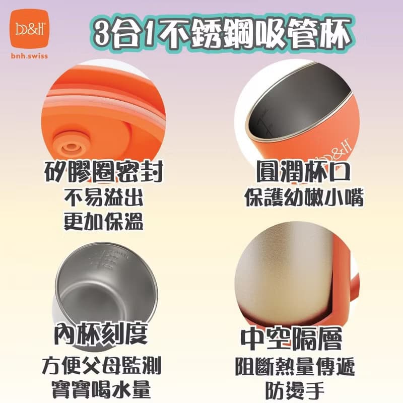 b&h 不銹鋼三合一保溫杯連蓋和吸管 - 粉藍色