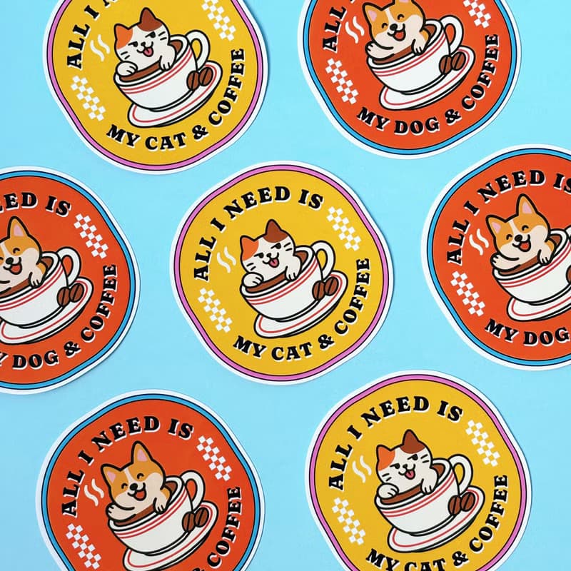 汪喵香港遊系列 | 貓咪/狗狗 × 咖啡 PVC貼紙