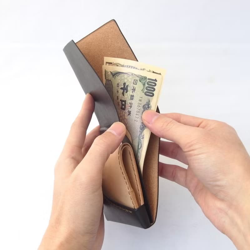 【ミニ財布】革 ツートン 12通り 草木染め 右利き 手縫い 手染め 手作り【chotof/ちょとふ】