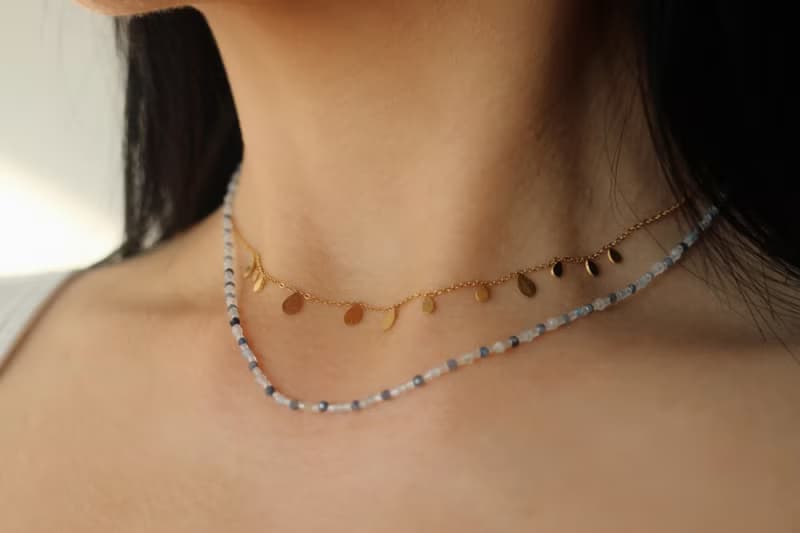 三月誕生石 項鍊 海藍寶 閃光石 天然石 - 高興 -