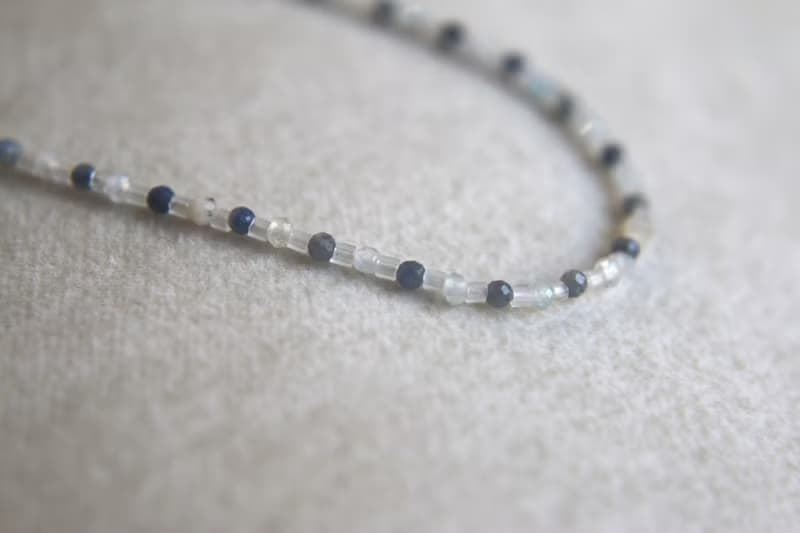 三月誕生石 項鍊 海藍寶 閃光石 天然石 - 高興 -