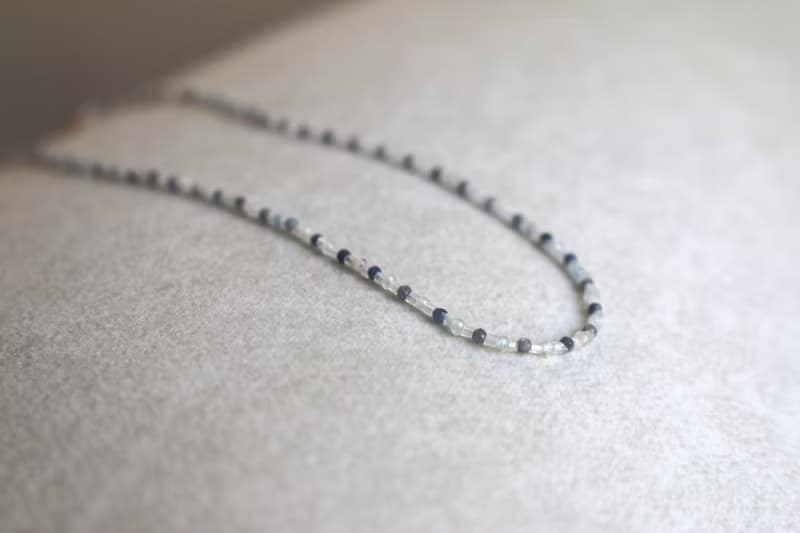 三月誕生石 項鍊 海藍寶 閃光石 天然石 - 高興 -