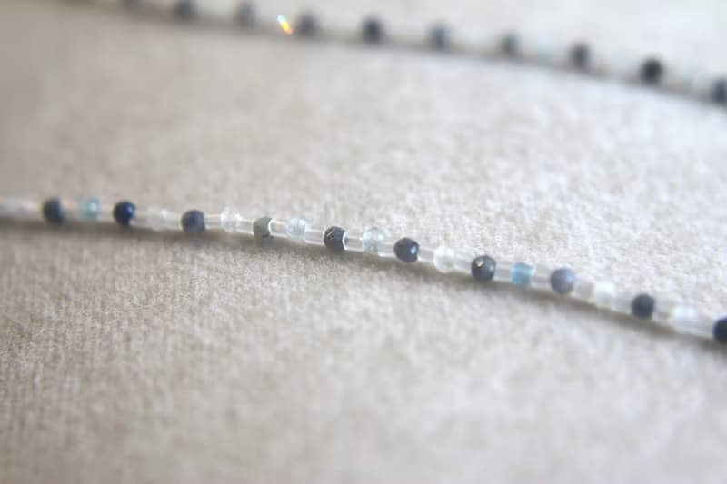 三月誕生石 項鍊 海藍寶 閃光石 天然石 - 高興 -