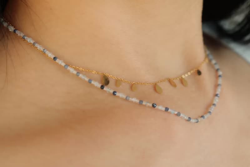 三月誕生石 項鍊 海藍寶 閃光石 天然石 - 高興 -