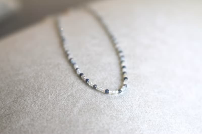 三月誕生石 項鍊 海藍寶 閃光石 天然石 - 高興 -