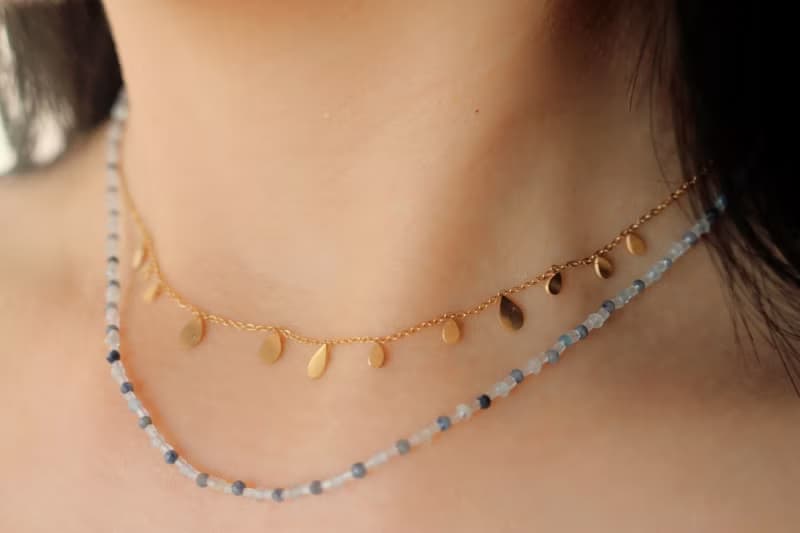 三月誕生石 項鍊 海藍寶 閃光石 天然石 - 高興 -