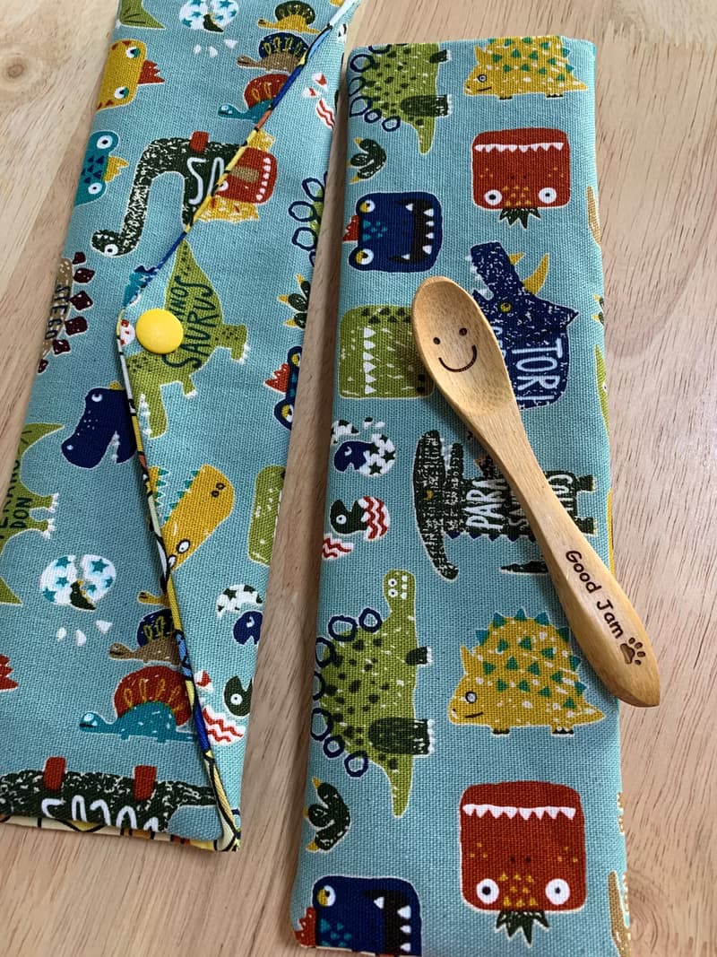 文青風環保纯棉筷袋 摩登侏羅紀 清爽藍 日本  恐龍 潮物 收纳 手