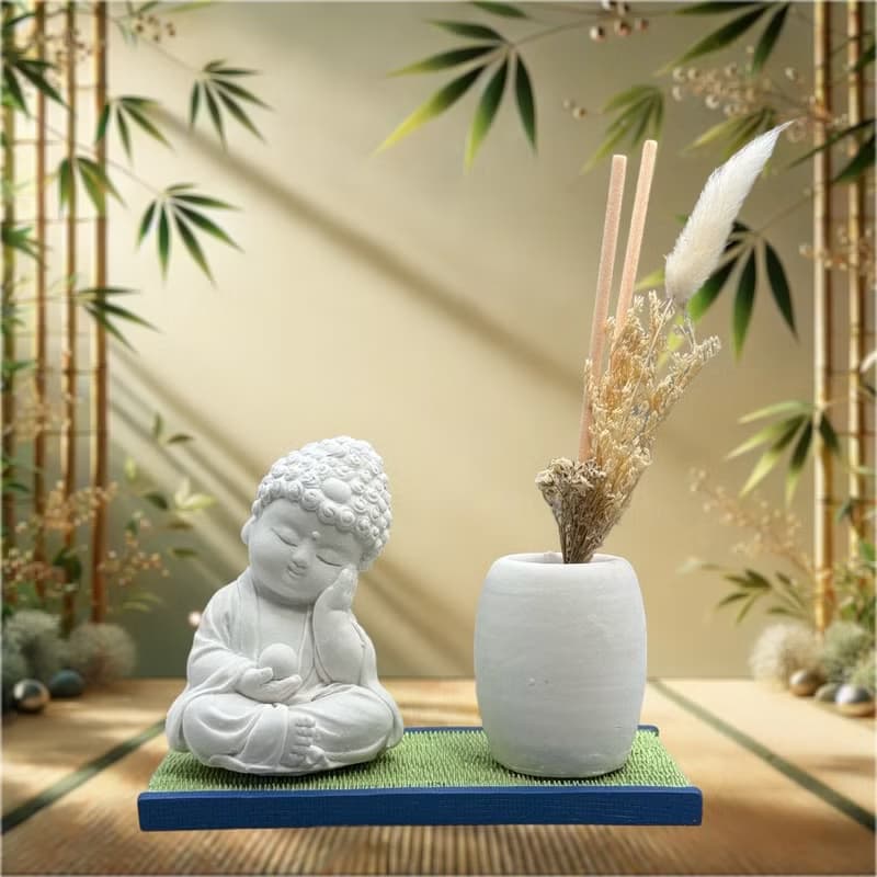 禪風設計 仿真榻榻米版香氛組 淨念吉祥之小佛靜性 居家涼感提升
