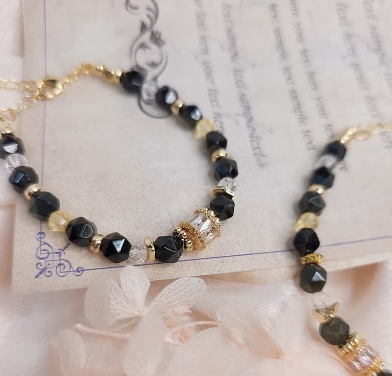 寧靜璀璨【黑】-金曜石 黃水晶│擁有太陽能量的半寶石水晶手鍊