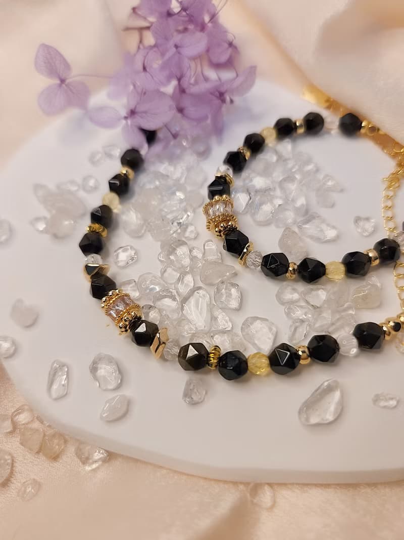 寧靜璀璨【黑】-金曜石 黃水晶│擁有太陽能量的半寶石水晶手鍊