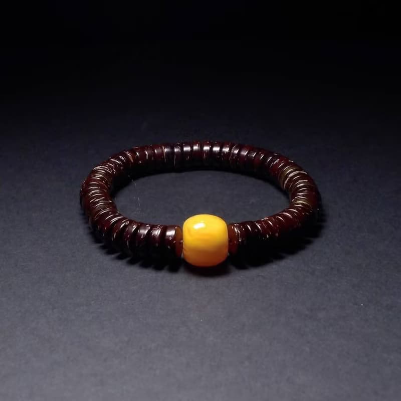 黃蜜蠟搭配椰殼 男手鍊 男手環 手鏈 QBR-00057