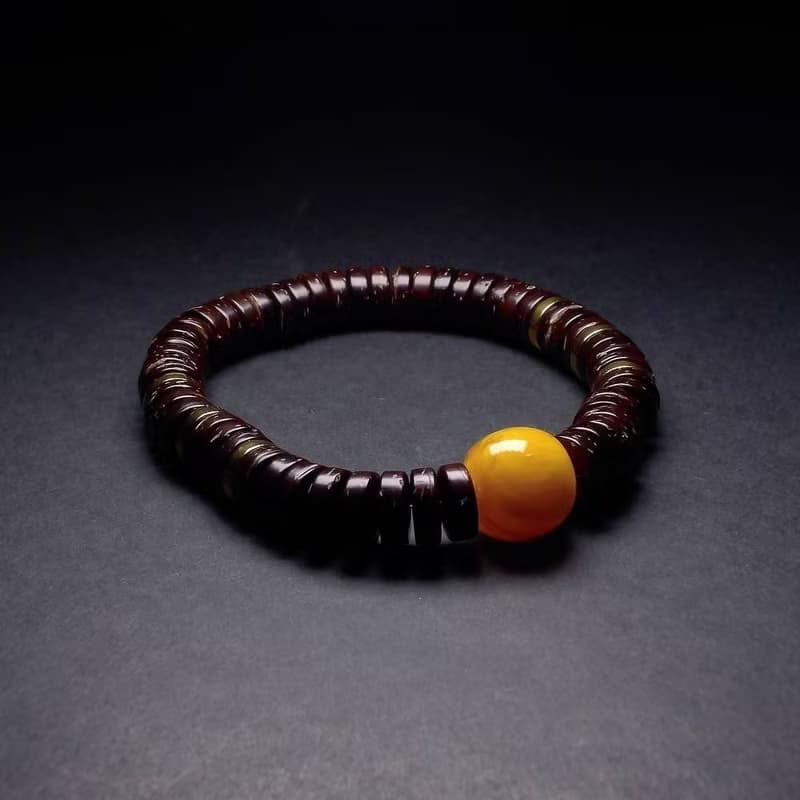 黃蜜蠟搭配椰殼 男手鍊 男手環 手鏈 QBR-00057